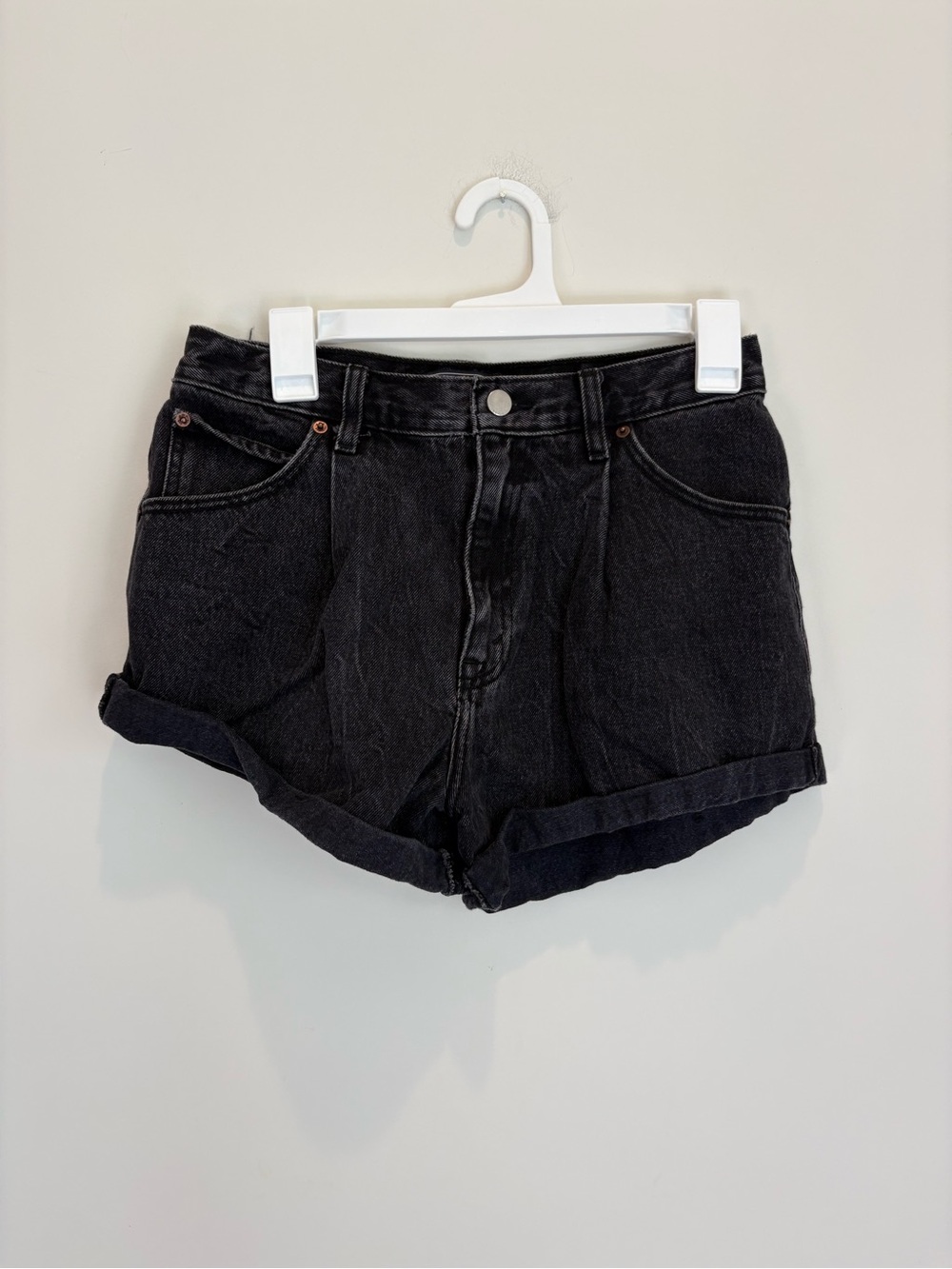 Abercrombie & Fitch Black Rolled-Hem Denim Shorts | Annie High Rise